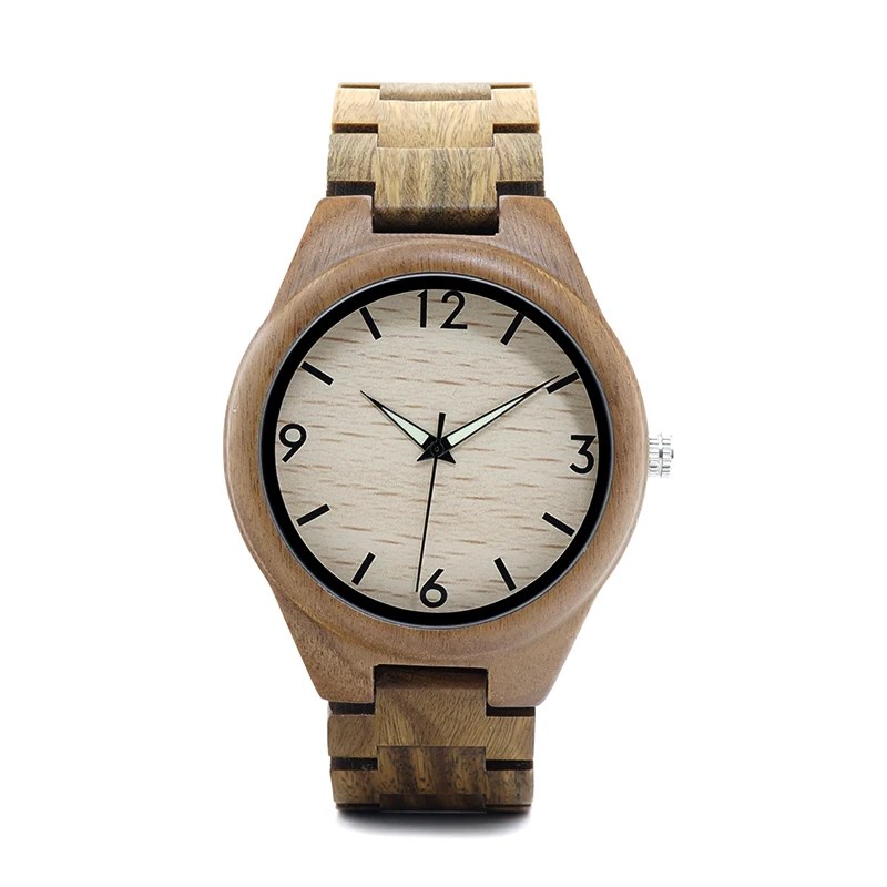 BOBO BIRD L-I18 Watch Male Fluorescent Hands Green Sandalwood Band Men-sized Clock Fragrant Watch Men Montre OEM