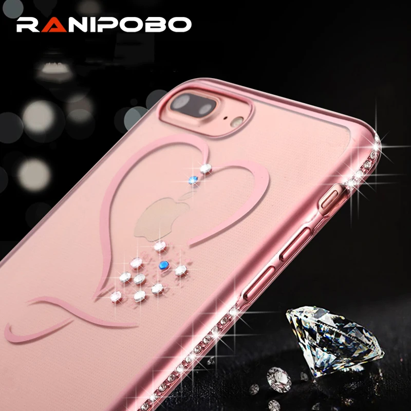 

Clean Soft TPU Plating Glitter Diamond Cover For iphone 7 7 Plus 6 6s Plus Ultra Thin RoseGold Crystal Phone Cases For iphone 7