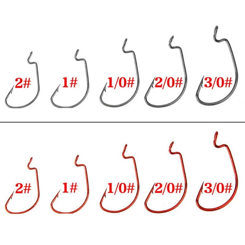 50 шт./лот, морской офсетный крючок, 2#1#1/0#2/0#3/0#, рыболовные крючки для ловли карпа, большие мягкие приманки, красный/черный, широкий кривошипный крючок для рыбалки в штучной упаковке