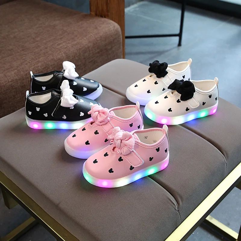 

New fashion candy color LED lighting footwear beautiful infant tennis baby casual shoes breathable girls glitter sneakers