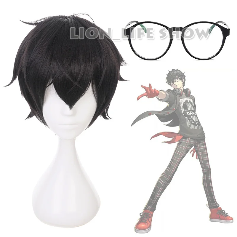 Persona 5 Hero Kyoya Hibari Rin Okumura Houtarou черный короткий парик для косплея черные очки маска реквизит для косплея