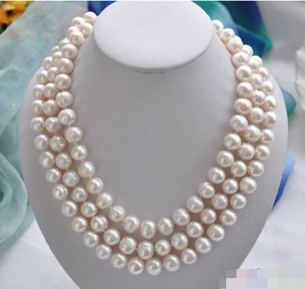 

QW817 3row 20" 13mm WHITE ROUND FRESHWATER PEARL NECKLACE ^^^@^Noble style Natural Fine jewe FREE SHIPPING