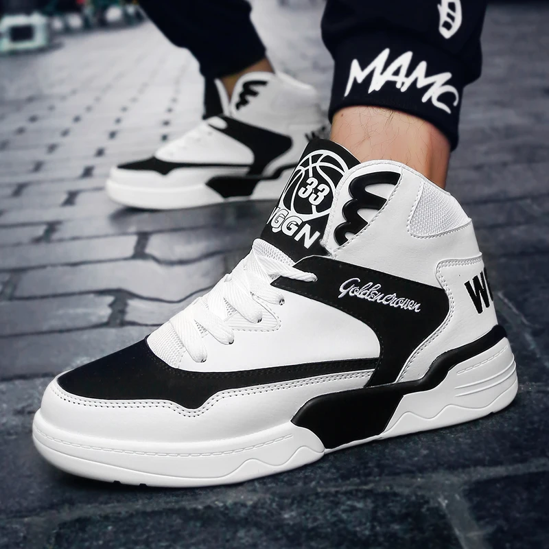 Man Skate Boots Large Size 38-46 High Top Sneakers for Male Black White Men Casual Shoes Spring Autumn Anti-slip Flat Sneakers Man Skate Boots Large Size 38-46 High Top Sneakers for Male Black White Men Casual Shoes Spring Autumn Anti-slip Flat Sneakers