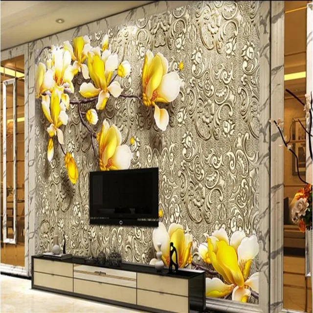Living Room Background beibehang large custom wallpaper sculpture magnolia flower metal Living Room Background beibehang large custom wallpaper sculpture magnolia flower metal