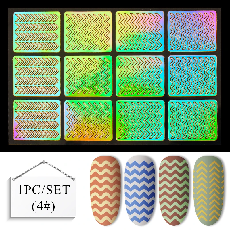 Лазерный дизайн ногтей, полый наклейки Винил для ногтей 3D изображение Руководство по переводу трафарет набор неправильный шаблон смешанные наклейки 24 дизайна - Цвет: K5453