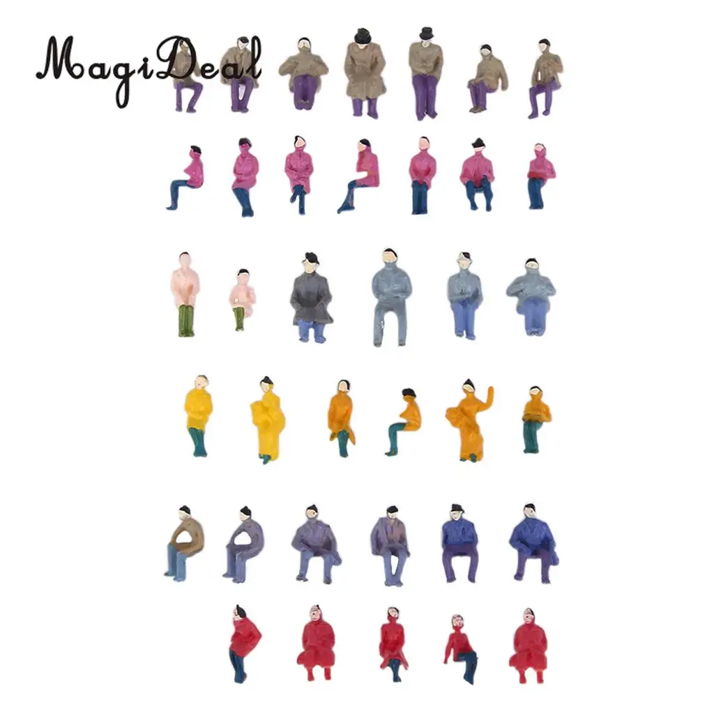 50Pcs/Pack Painted Model Train Seated People Passengers Figures for Station Platform Street Park Scenry Layout 1:87 HO Scale