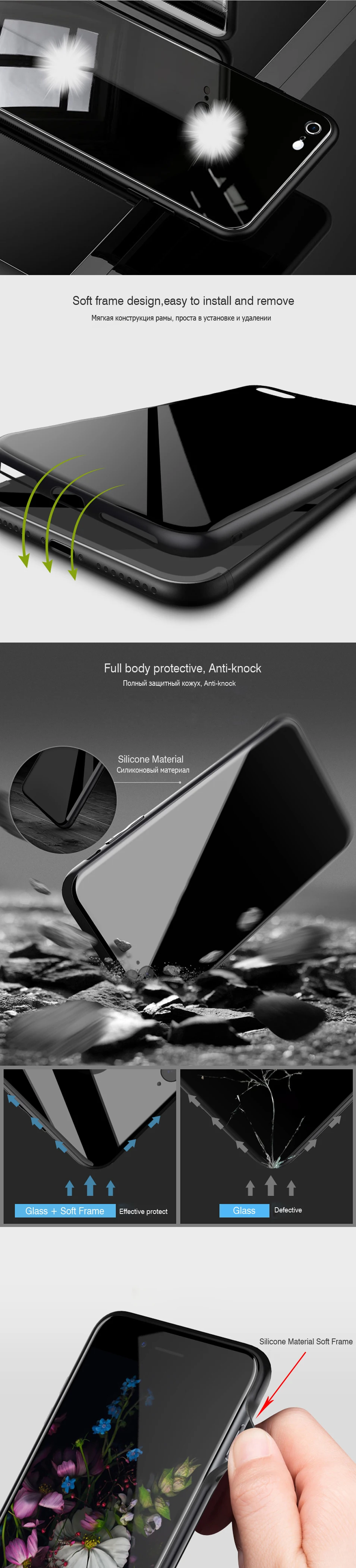 LECAYEE Mirror Phone Case For iPhone 6 Plus 6s 7 8 iPhone X Soft Protective Case Frame Bumper Back Tempered Glass Cover (13)