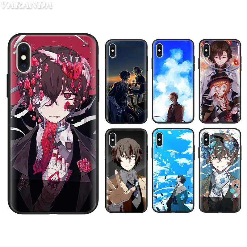 

Black Silicone Case for iPhone 7 8 6 6s Plus 5S SE X XR XS MAX Soft case bungou stray dogs Dazai Osamu TPU Cover Coque