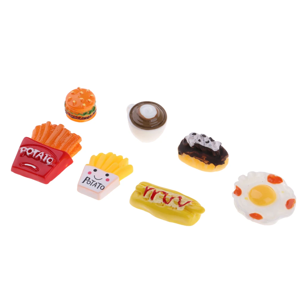 7 PCS Combo Meals Mini Cake And Coffee Model For 1/12 Scale Dollhouse
