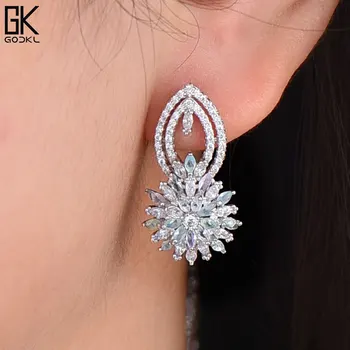 

GODKI Trendy Luxury Flower Blossom Stud Earrings For Women Wedding Cubic Zircon Crystal CZ Colombia Dubai Bicolor Bridal Earring