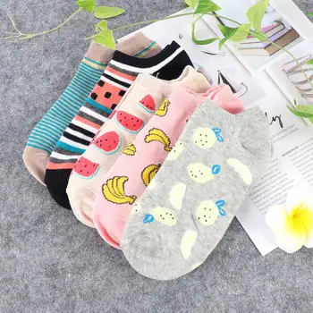 

Female Cotton Boat Short Socks Cartoon Banana Fruit Patterned Women Ankle Breathable Low Sock Invisible Socks Slippers