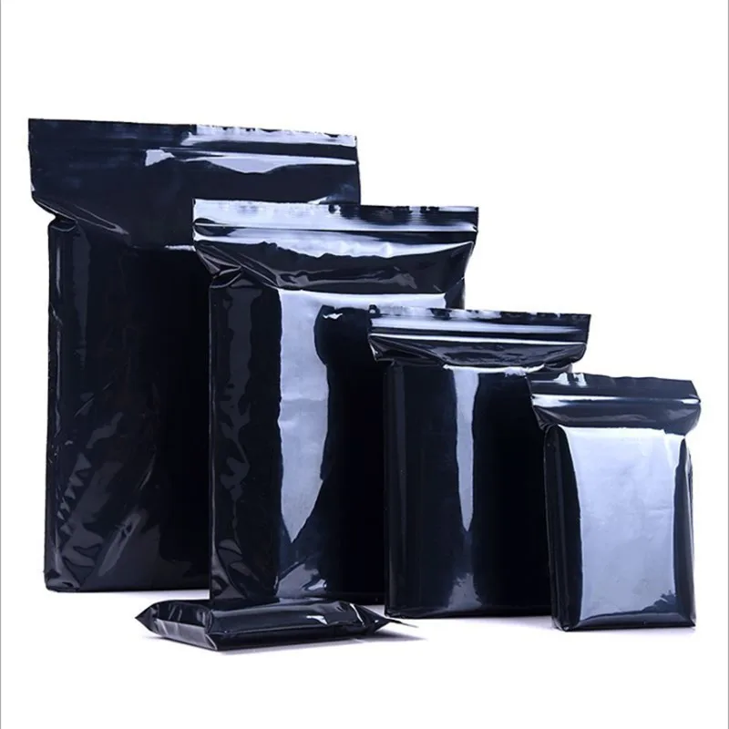 100 шт./лот черный цвет Самоуплотняющиеся пластиковые пакеты, ziplock поли сумки на молнии замок сумки для хранения