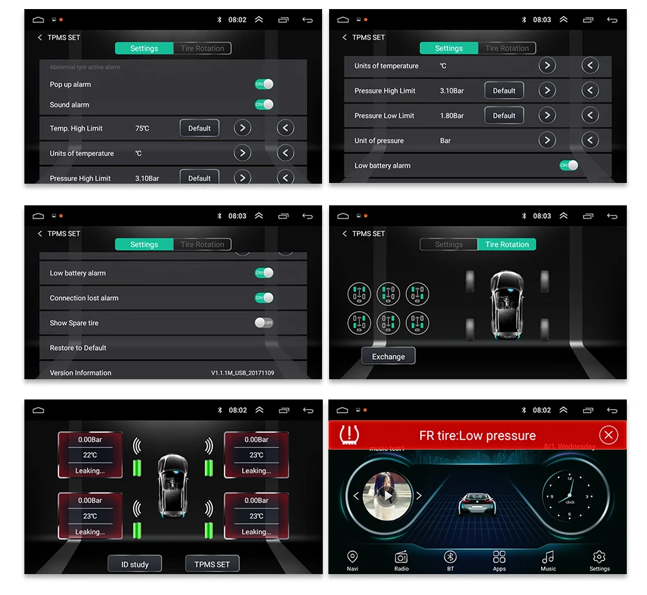 AWESAFE USB система мониторинга давления в шинах Android навигационная система TPMS с 4 внутренними датчиками для автомобиля DVD плеер навигация