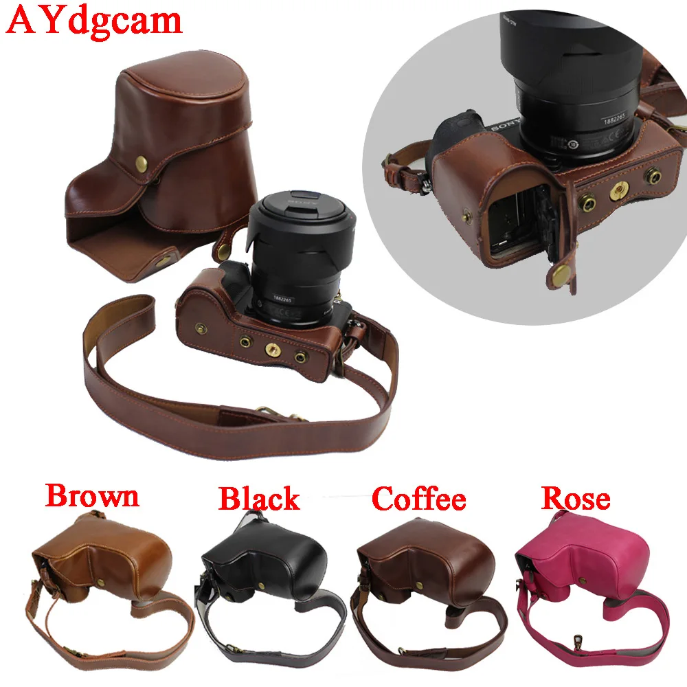 

New Luxury PU Leather Camera Case Bag For Sony A6500 ILCE 6500 With 16-70mm 18-55mm Lens Protect bag Open Battery Design