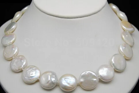 

Free Shipping Charming 13-15MM white Natural Shape coin pearl necklaces 18" Long