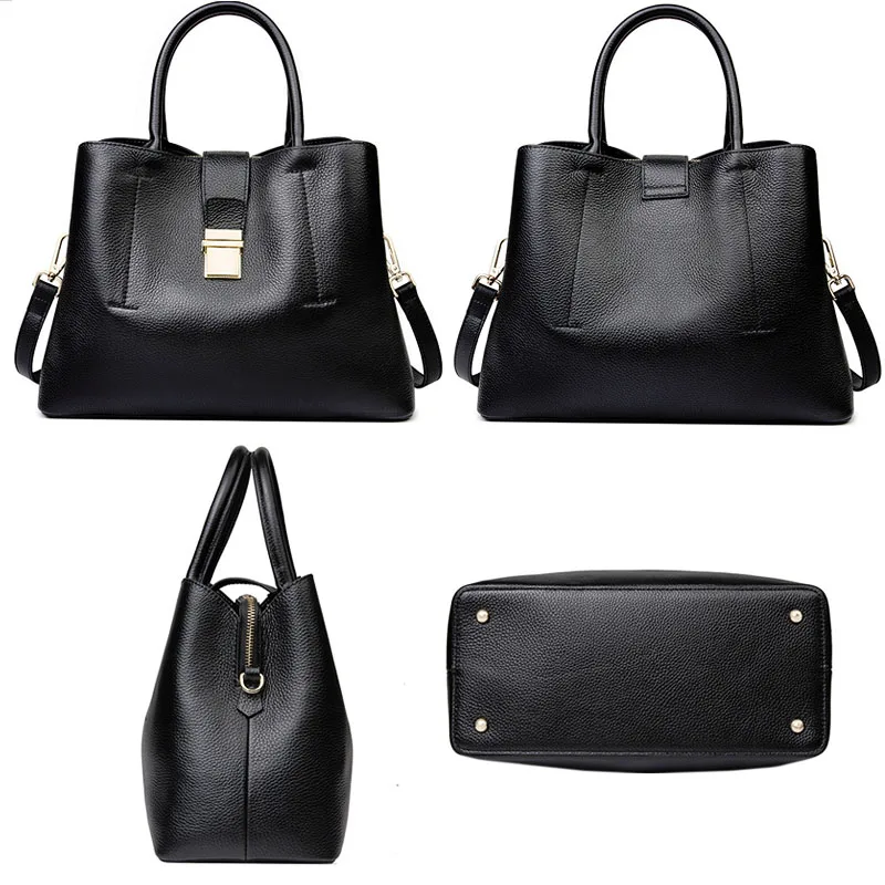 Znakomity Black women handbag genuine leather tote bag shoulder bag women red Fashion simple big casual hand bag woman luxury