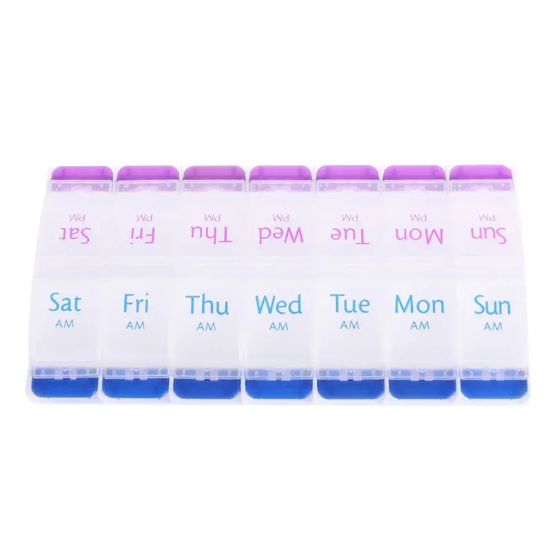 

1PC Pill Box Easy Open 14 Slot AM PM 7 Day Medication Case Organiser Dispenser