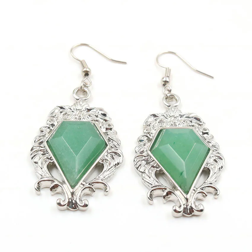 

FYJS Unique Silver Plated Pentagon Arrow Section Dangle Earrings Original Green Aventurine Jewelry