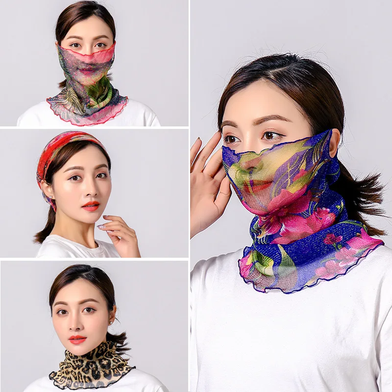 

2019 Women Summer Windproof Sunscreen Silk Cycling Face Mask Upgrade Hanging Ear Neck Scarf Running Newest Collars Headwears