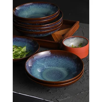 

ceramic glaze dinner plates salad bowls round 8 inch pigmented noodles fruits 950ml 600ml large capacity bowl plate