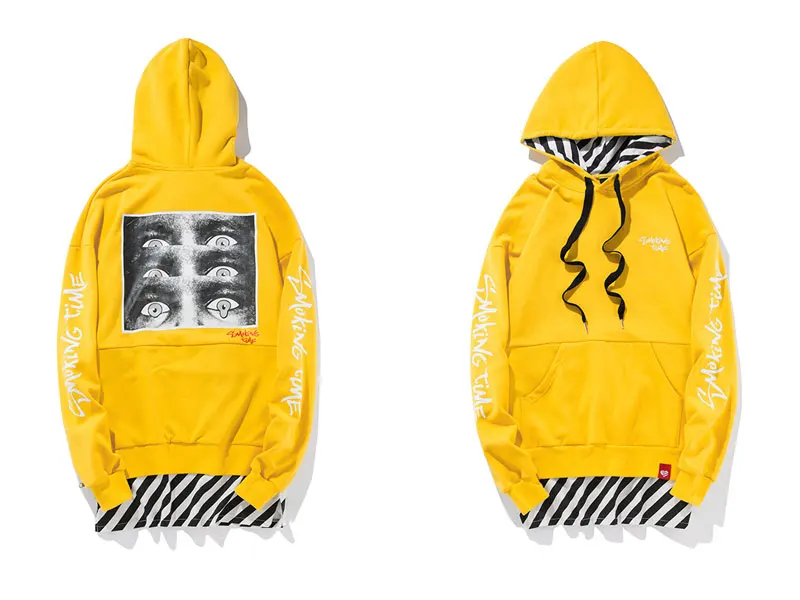 Side Zipper Stripe Patchwork Hoodies 2