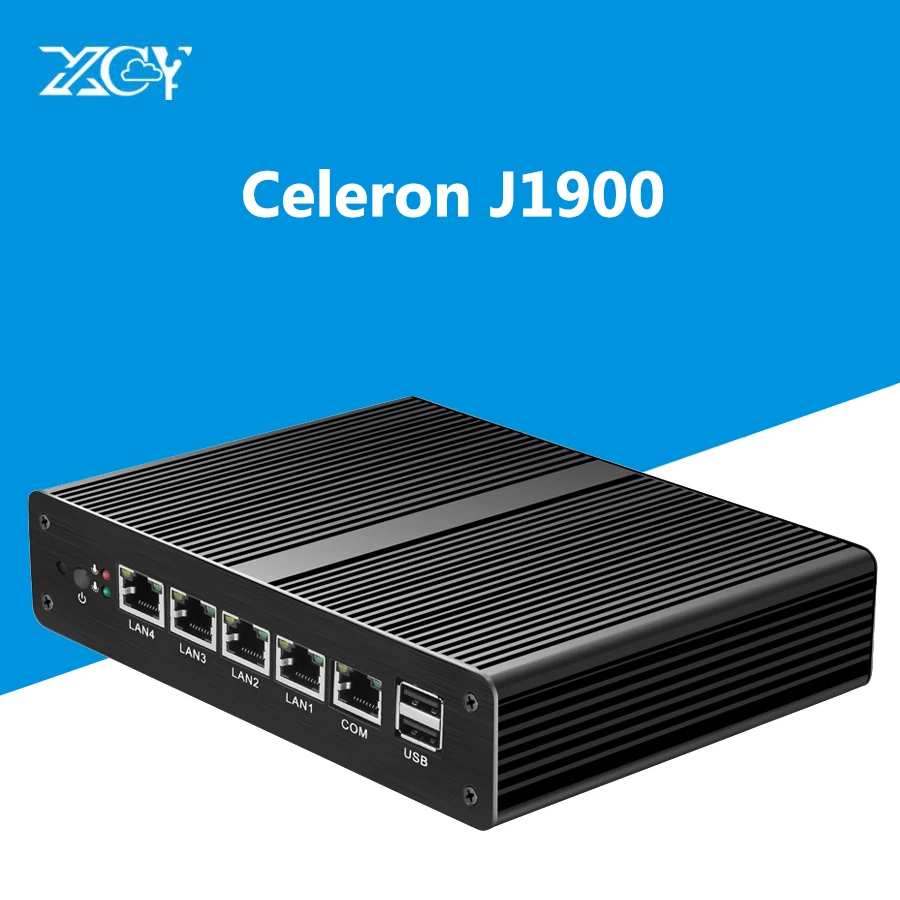 Промышленная 4 LAN мини-ПК Intel Celeron J1900 гигабитный сетевой Порты и разъёмы 4 ГБ Оперативная память DDR3L 60 г SSD Безвентиляторный Pfsense OS VGA
