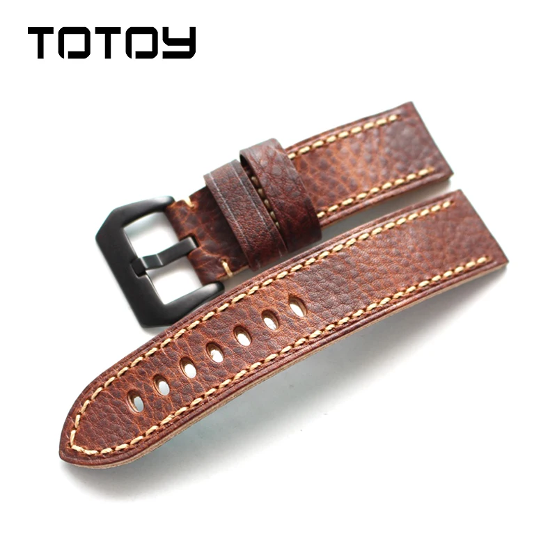  TOTOY Vintage Cowhide Watchbands Adaptable Military Watch Mountaineering Watch PAM Leather Strap 20