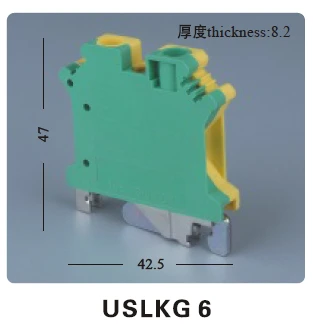 20 шт./лот, USLKG6 6 мм квадратный серии универсальный валюты заземления клеммные блоки/Подключение терминала желтый и зеленый цвета