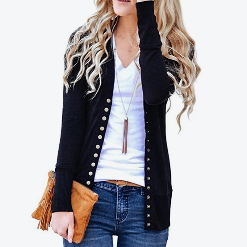 Women Sweater Cardigan V neck Long Sleeved Knitting