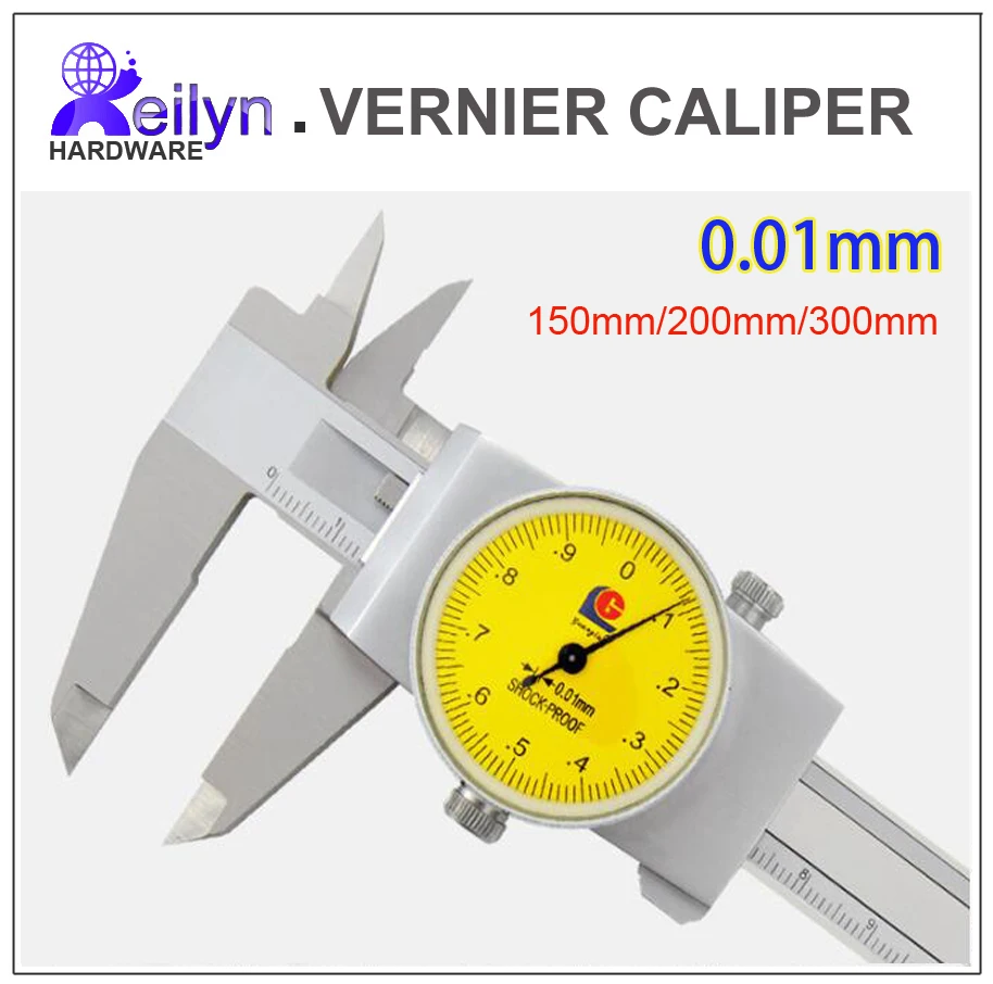 

Stainless steel Vernier caliper with dial 150mm/200mm/300mm precision 0.01mm diameter depth thickness measuring instrument