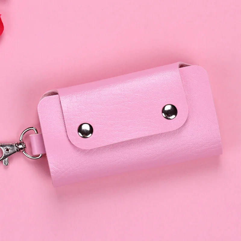 Кошельки для ключей для женщин и мужчин, 6 колец, держатель для ключей, органайзер для менеджера, искусственная кожа, пряжка, портмоне для ключей, автомобильный брелок для женщин и мужчин - Цвет: Pink