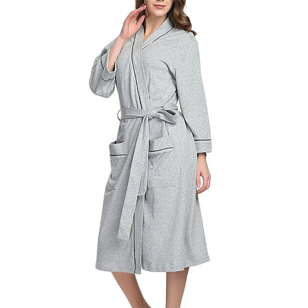 

Dressing gowns for Women Summer Solid Color Cotton Pajamas Nightgown Lingerie Bathrobe With Belt Kimono nightshirt plus size