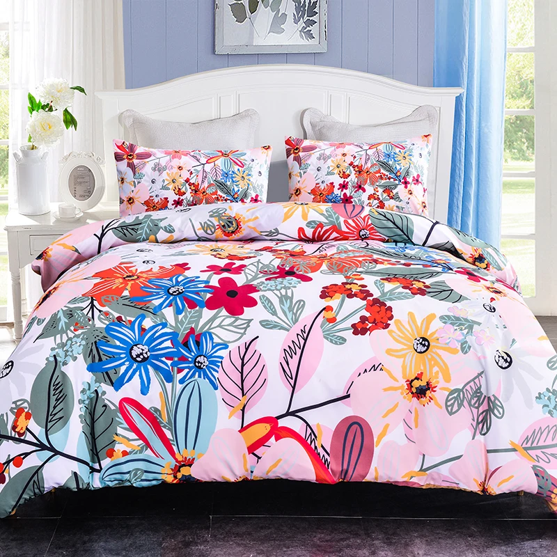 

ZEIMON Soft Plant Design Home Decoration 3/4pc Bedding Set Multi-color Flowers Pattern Comfortable Duvet Cover+Pillowcase