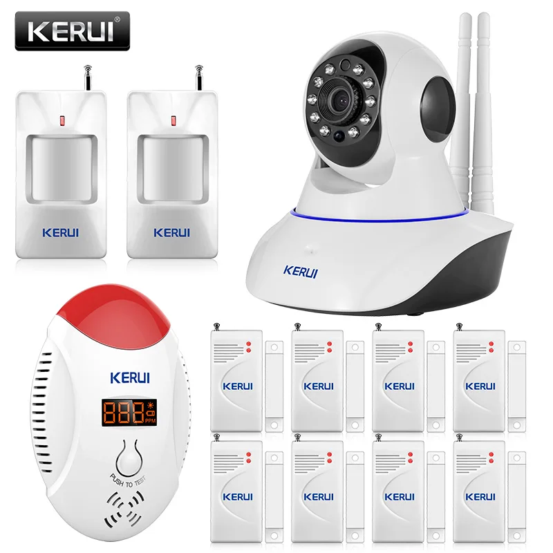 

32G SD CARD Wireless app remote gprs control 720P IP Camera WiFi Alarm System Home Burglar Security PIR door Sensors CO Detector