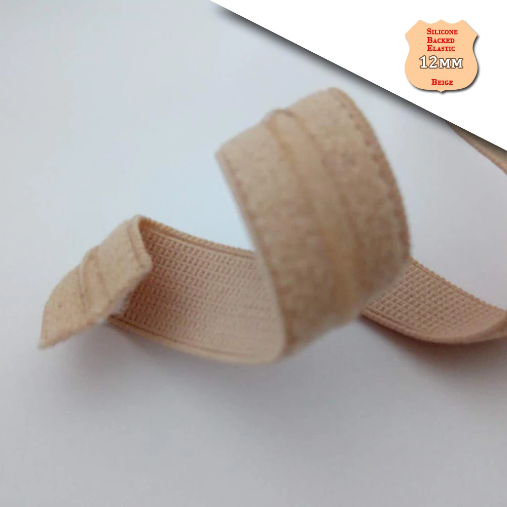 

12mm beige Silicone Backed Gripper Elastic crafting & sewing webbing for bra lingerie gowns prom dress girdle clothing