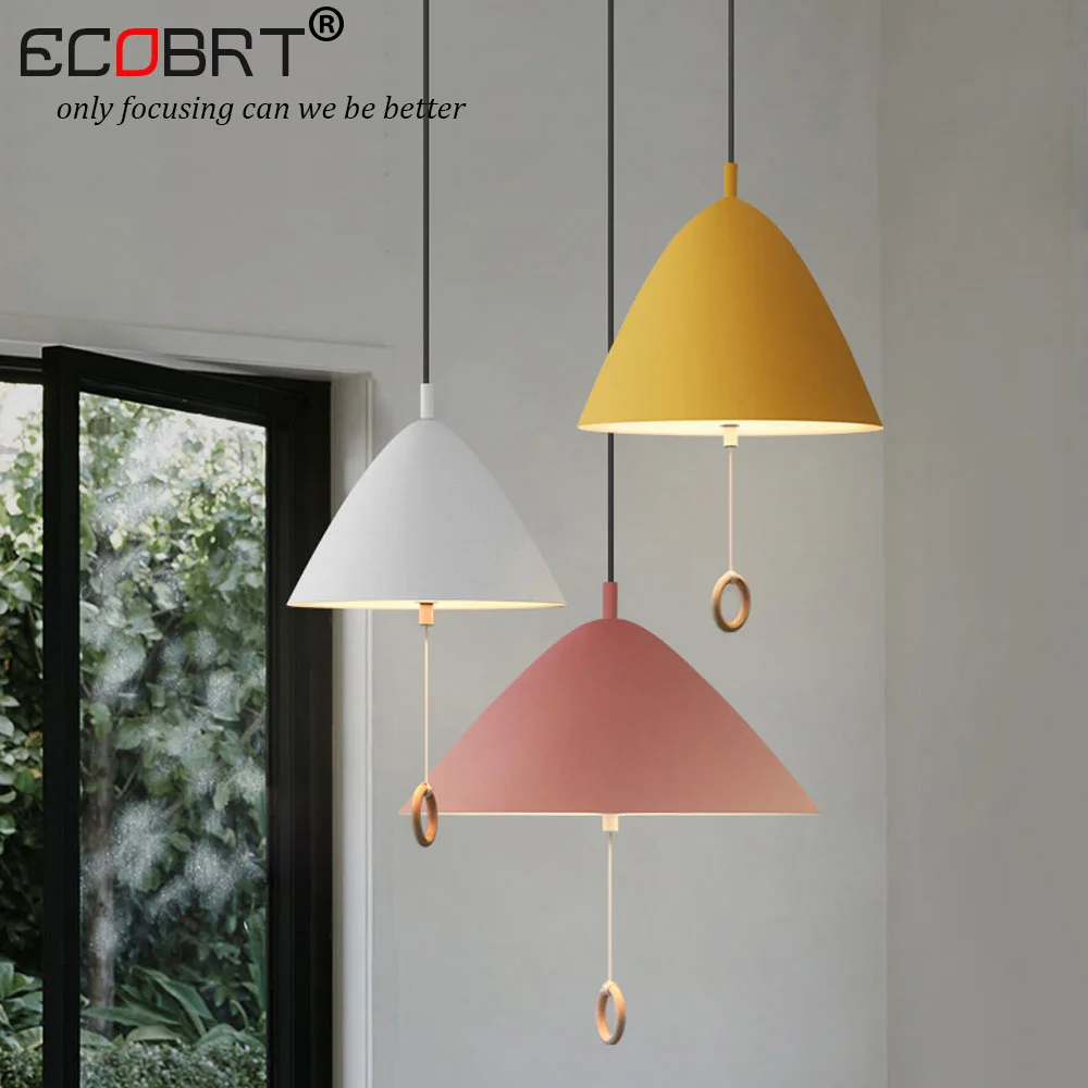 [ECOBRT] Modern Simple Dining room Pendant Lights Fixture in Kitchen Loft creative bedroom Hanging lamps with line switch