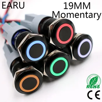 

19mm Alumina Black Body Press Metal Push Button Switch Waterproof Momentary Reset LED Light Illuminated PC Power 5V 12V 24V 220V