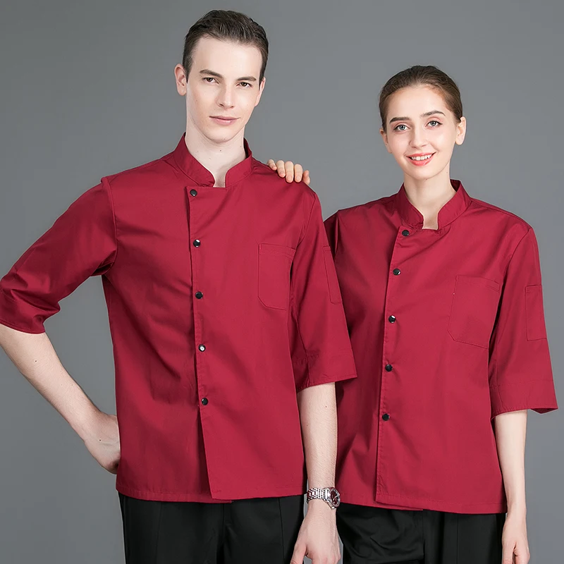 Форма повара ресторана Лето Семь-четверть рукав Кухня Одежда для гостиниц моющийся повар рабочая одежда дышащая куртка чистый цвет