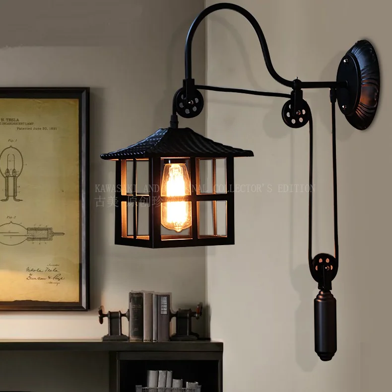 

American country wall lights Loft retro bedroom bedside lamp wall lamp iron single head minimalist lighting wall lamps ZA