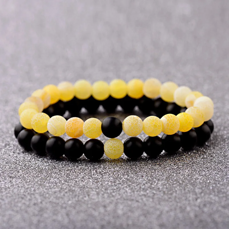 

DOUVEI 2019 Women's Yellow Weathered Onyx Stone Beaded Couple Bracelet Elastic Distance Bracelet Lover Men Bileklik Pulseras