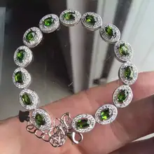 Натуральный зеленый диопсид браслет натуральный браслет с драгоценным камнем 925 серебряный браслет роскошный классический круглый женский вечерние украшения в подарок