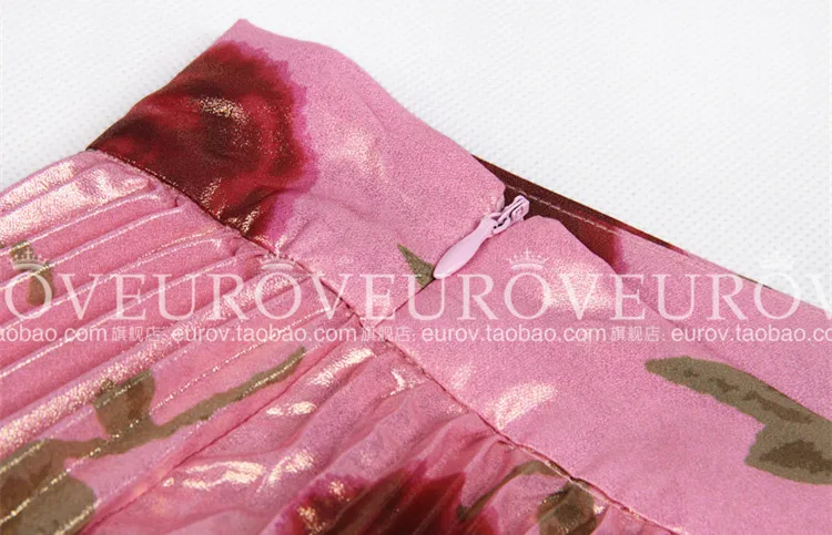 Metal Inferior Abstracta La Mujeres Alta Plisada De Pink Delgado 2018 Calidad Diseñador Falda Moda Oro Nueva Hilado Flor Extensión nO1qTO6