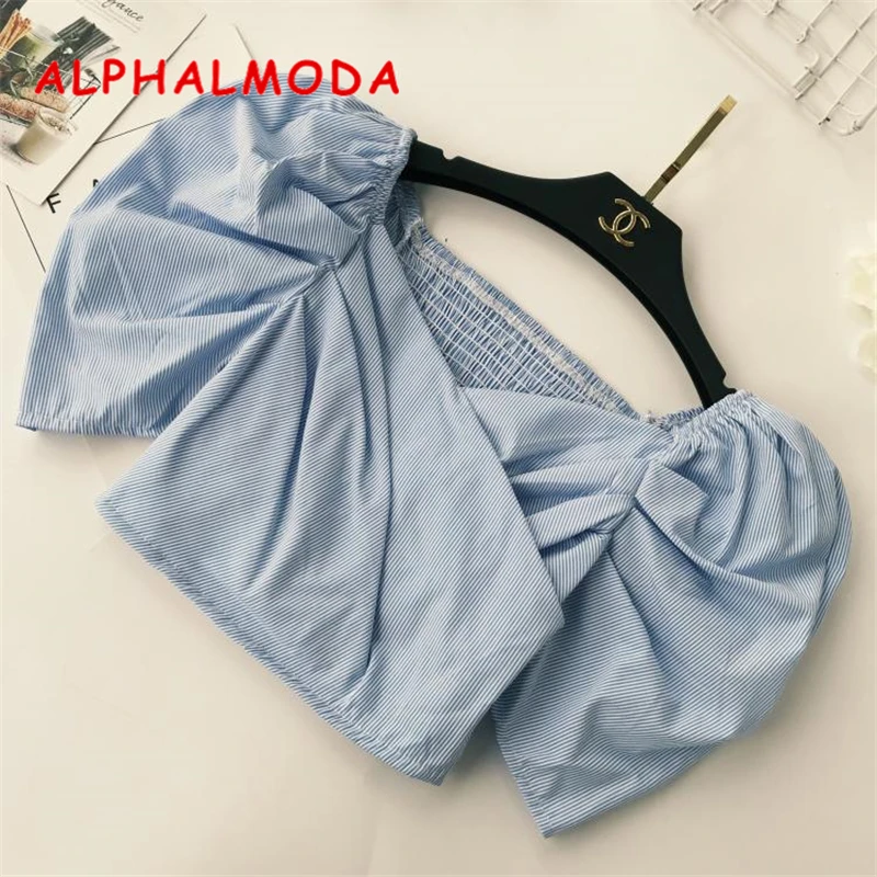 Женский эластичный укороченный топ ALPHALMODA плиссированный облегающий с рукавами