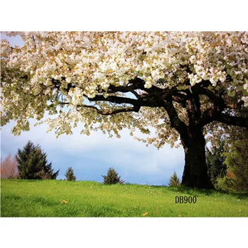 

LB Polyester & Vinyl Tree Full Of White Flowers Lawn Photo Background Photography Backdrops Backgrounds For Photo Studio Nature