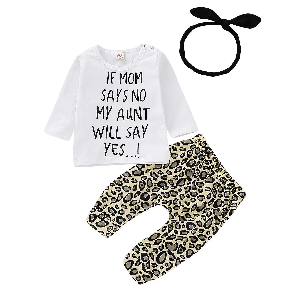 

3PCS Set Newborn Baby Boy Girl Long Sleeve Letter Cotton T-shirt Tops Leopard Pant Legging Headband Outfits Autumn Clothes