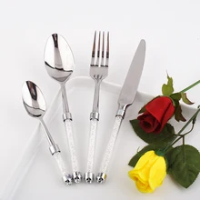 Dinner Set 4 pcs/lot Luxury Dinnerware Set Western Cutlery Stainless Steel Kitchen Set Cake Knife/Fork with Crystal Stem Food