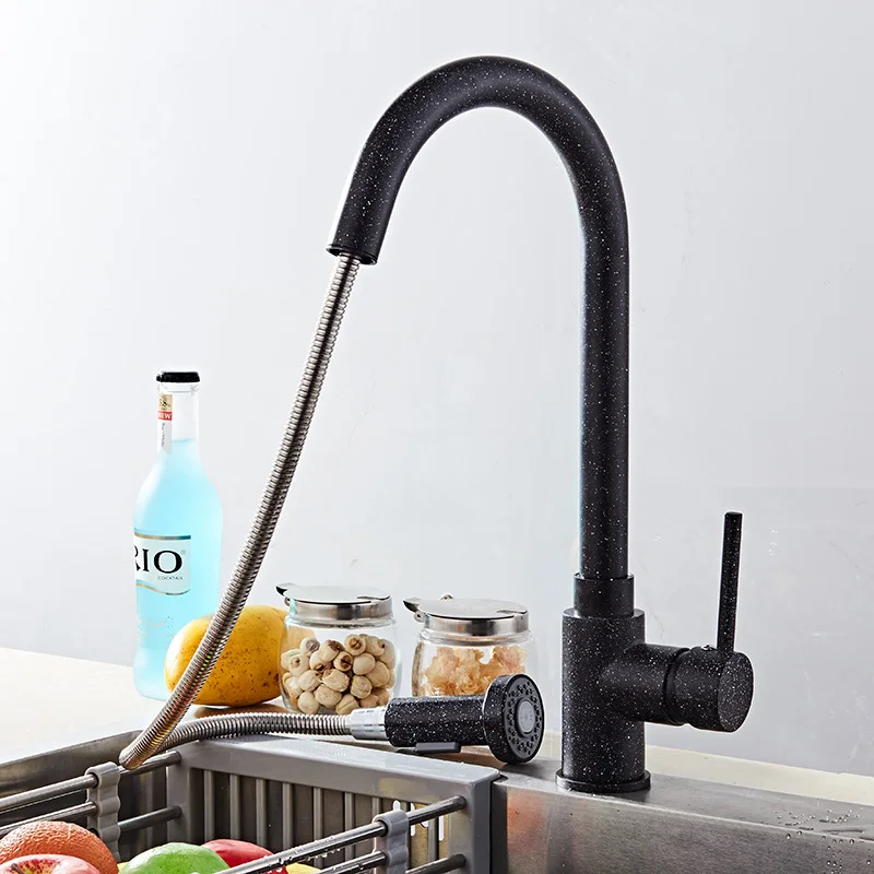 

Black copper kitchen faucet pull faucet environmentally friendly lead-free hot and cold water faucet Europe and America LU5102