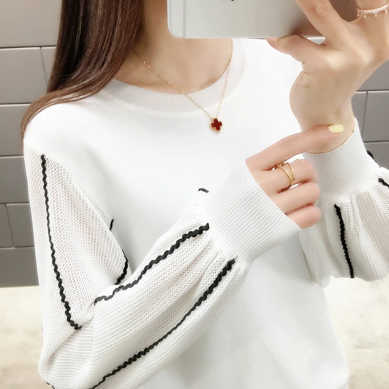 Spring and summer new chiffon lace sleeves thin sweater solid color loose wild bottoming shirt women coat | Женская одежда