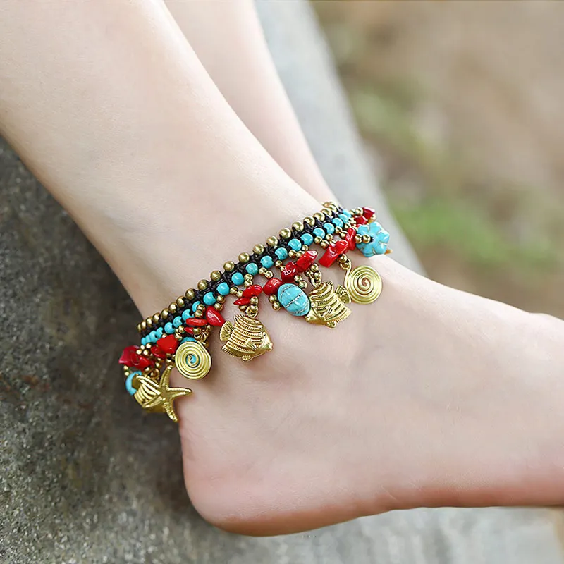 

Summer Beach Foot Chain Leg Anklets for Women Bohemian Jewelry Charm Handmade Beads Stone Anklet Bracelets Wholesale