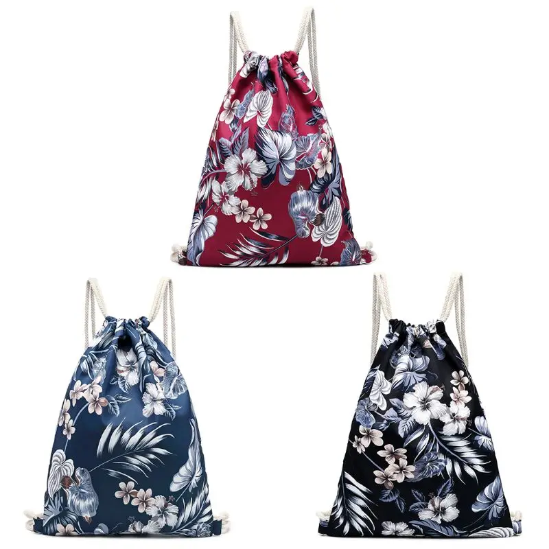 

Women Floral Print Backpack Drawstring Canvas Rucksack Shoulder Bag Daypack Satchel Travel Bags